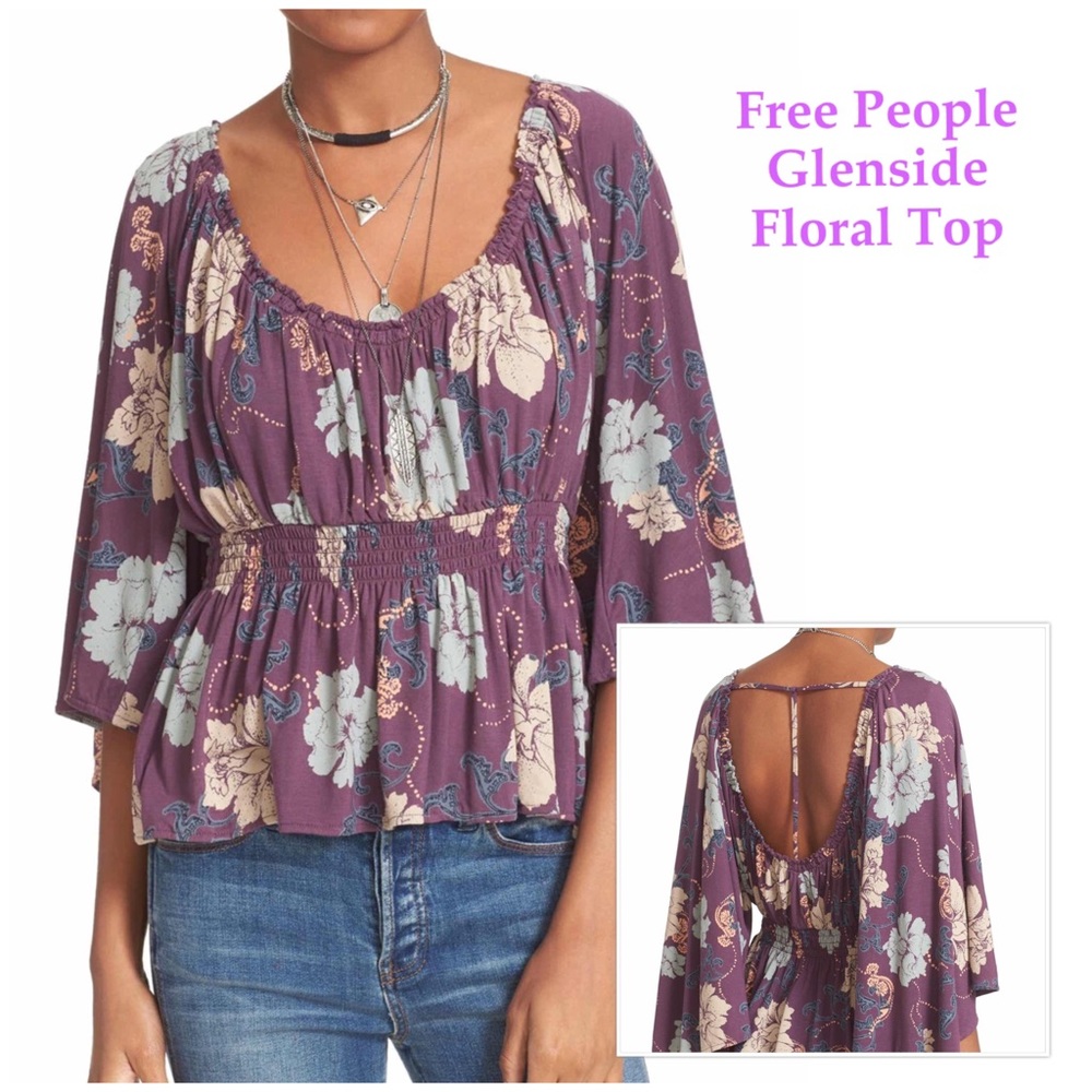 FREE PEOPLE NWT Glenside Purple Floral Print Flowy Top Size Small